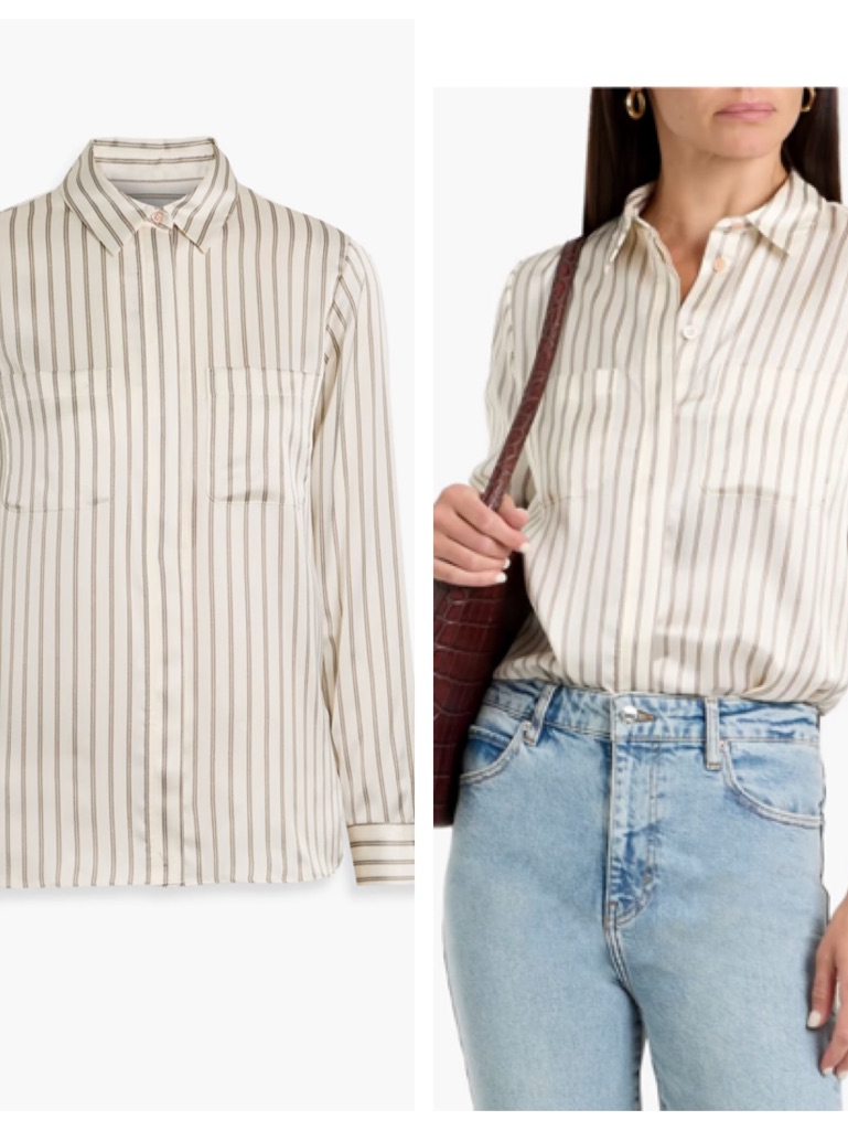 Frame Slim Pocket Striped Satin Shirt